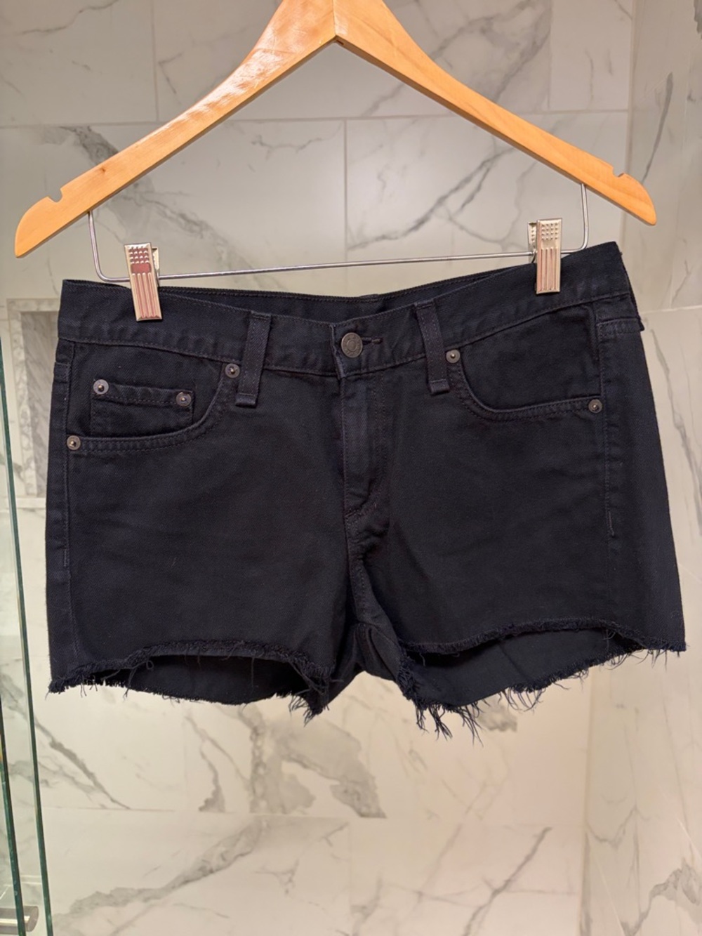 rag & bone Black Frayed Hem Denim Shorts